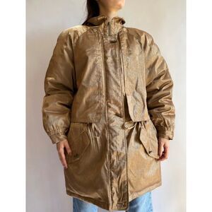 VTG Innovations Women's Gold Metallic Shimmer Puffer Coat Jacket Parka Size S
